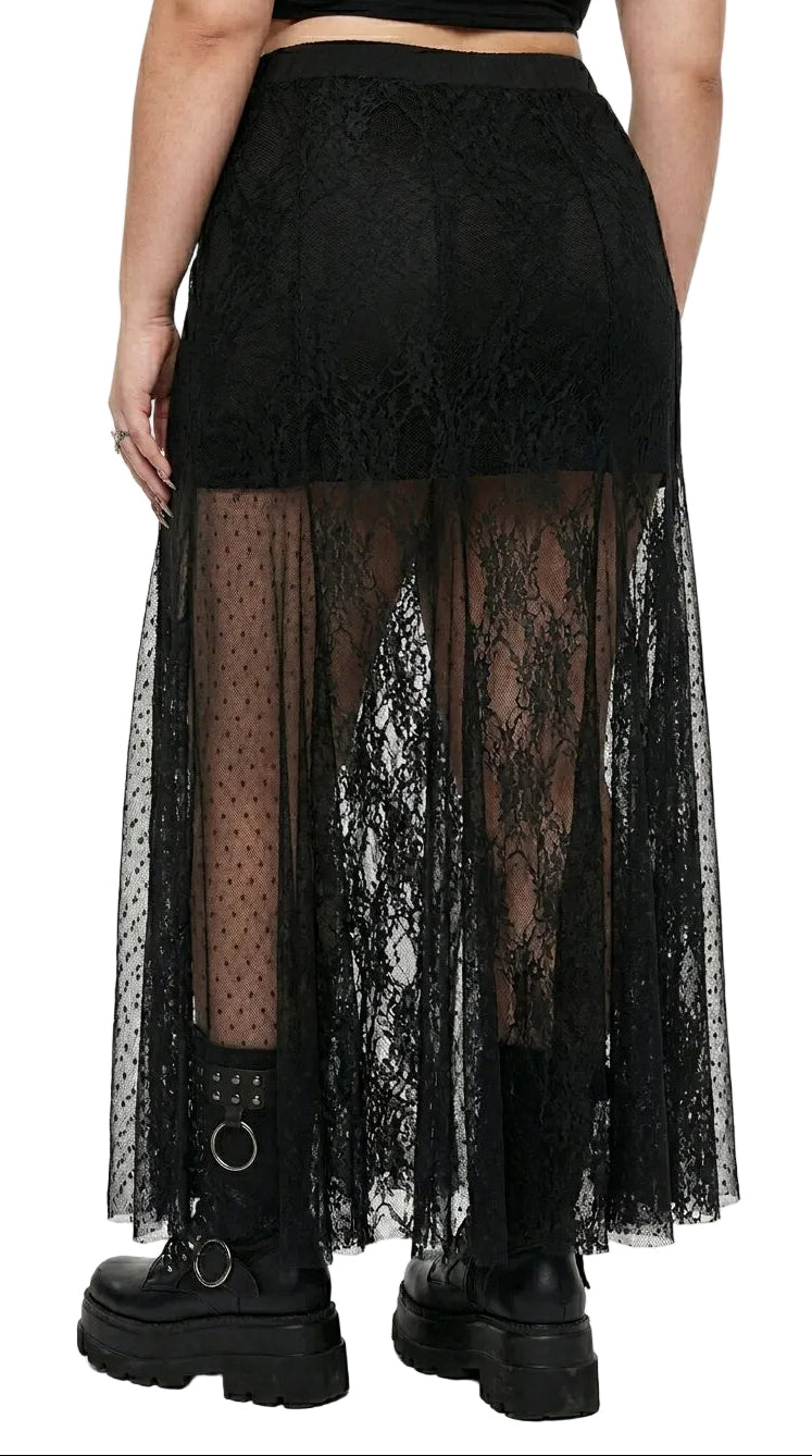 High-Waist Lace Mesh Maxi Skirt — Plus Size