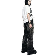 Black Patchwork Flare Jeans
