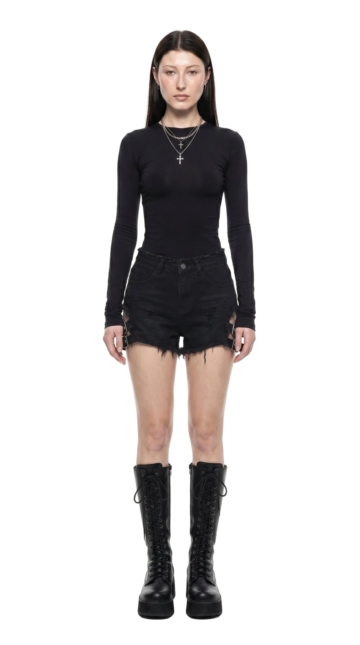 Irregular High Waist Denim Shorts — Gothic Harajuku Dark Alt