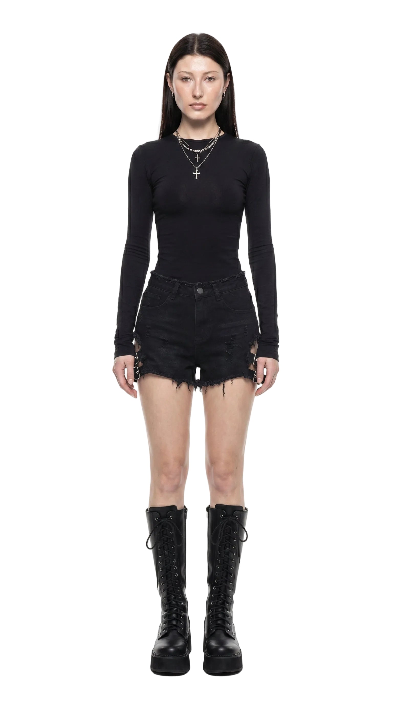 Irregular High Waist Denim Shorts — Gothic Harajuku Dark Alt