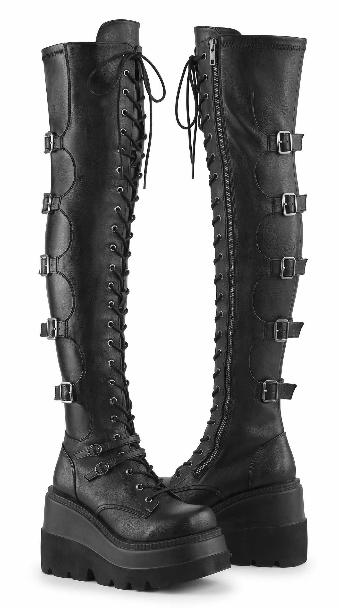 Over-the-Knee Gothic Platform Boots — Lace-Up Wedge, Dark Alt