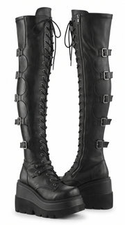 Over-the-Knee Gothic Platform Boots — Lace-Up Wedge, Dark Alt