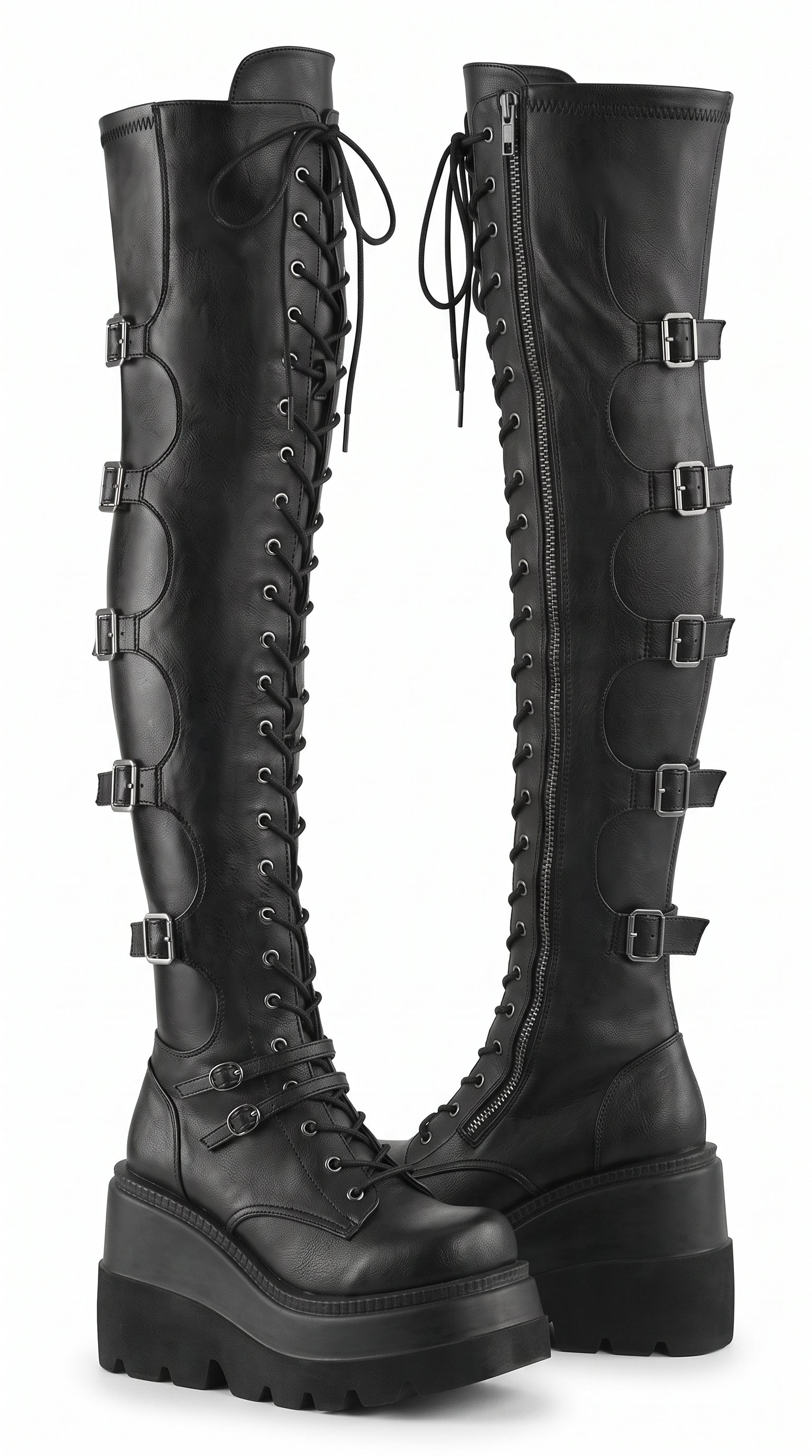 Over-the-Knee Gothic Platform Boots — Lace-Up Wedge, Dark Alt