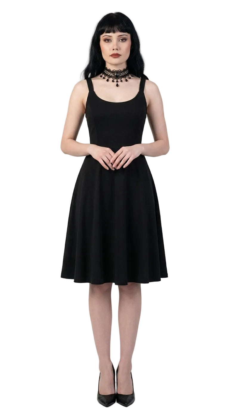 Gothic Buckle Cross Deep V-Neck A-Line Dress — Plus Size High Waist