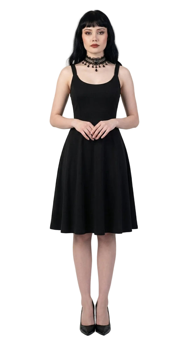 Gothic Buckle Cross Deep V-Neck A-Line Dress — Plus Size High Waist