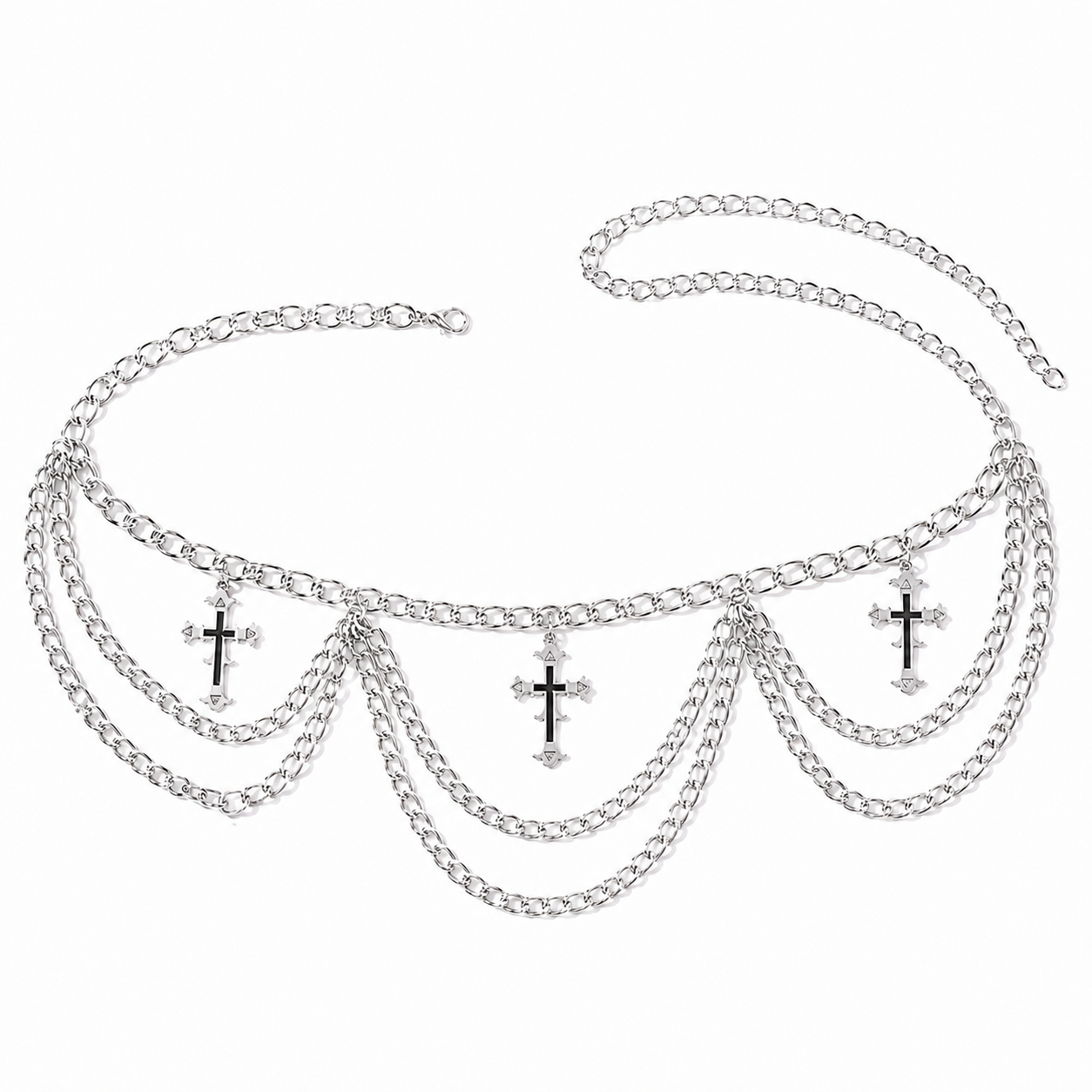 Silver Three-Layer Cross Waist Chain