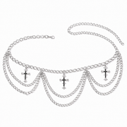 Silver Three-Layer Cross Waist Chain