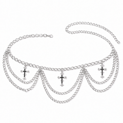 Silver Three-Layer Cross Waist Chain