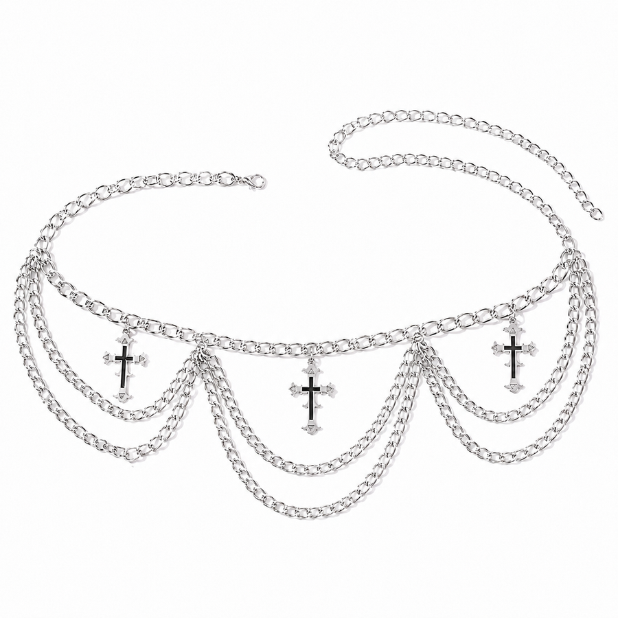 Silver Three-Layer Cross Waist Chain
