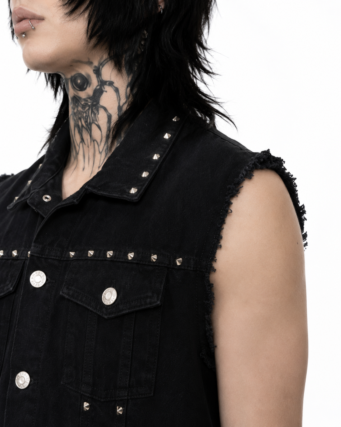 Black studded denim vest