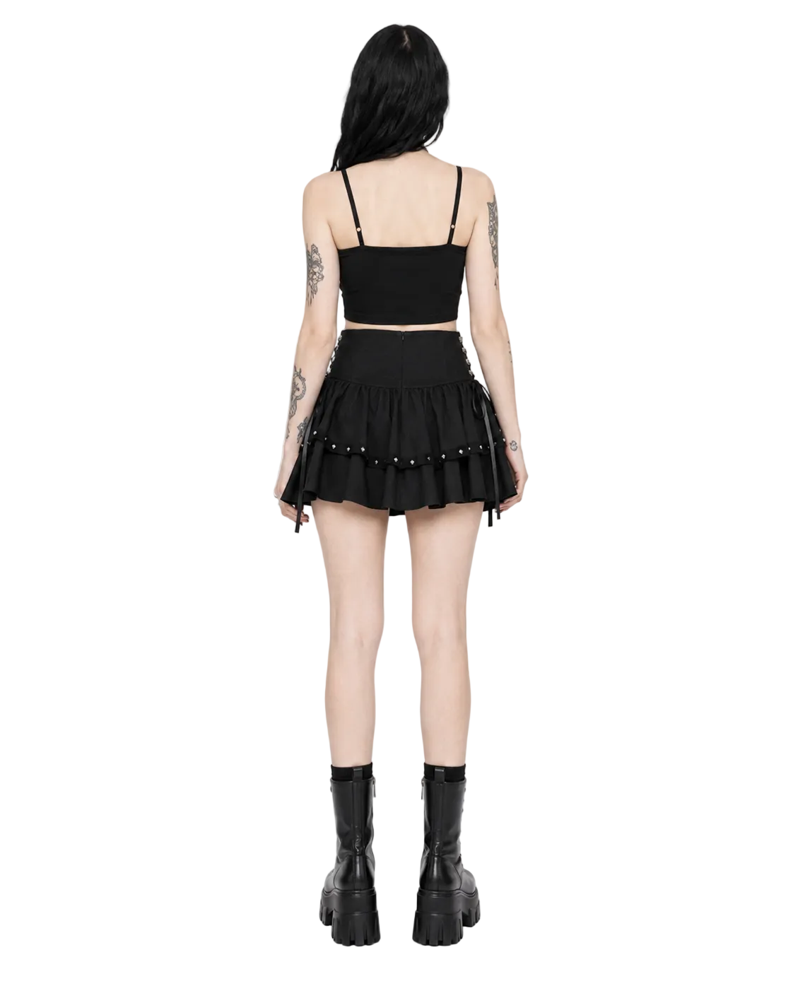 Black Punk Pleated Mini Skirt