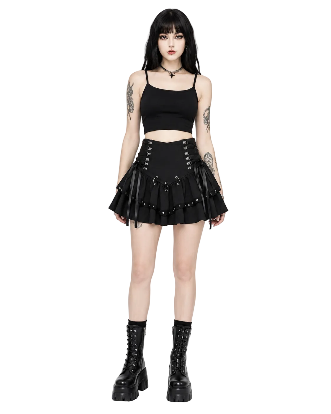Black Punk Pleated Mini Skirt