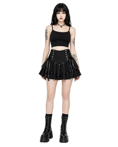 Black Punk Pleated Mini Skirt