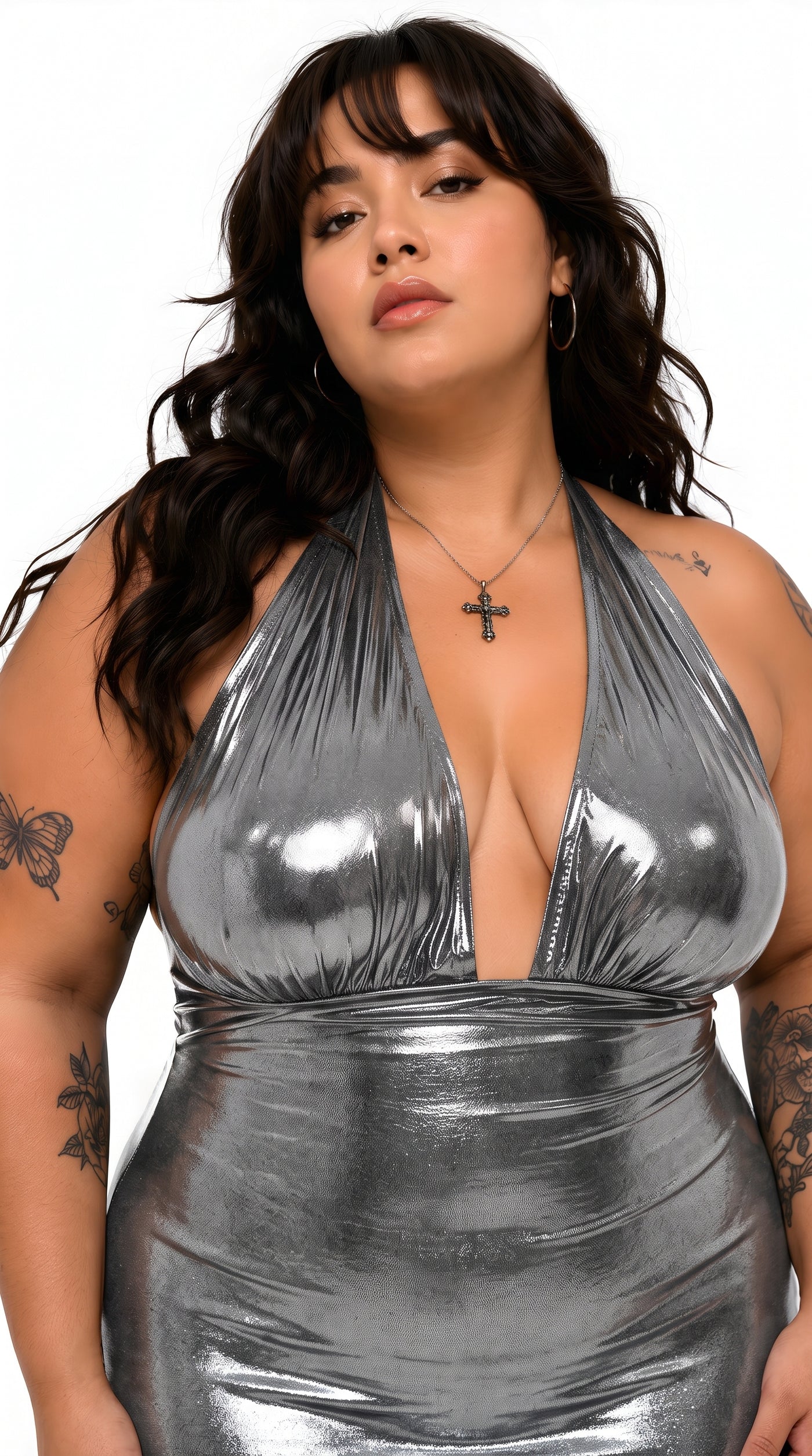 Liquid Metallic Halter Maxi Dress — Plus Size