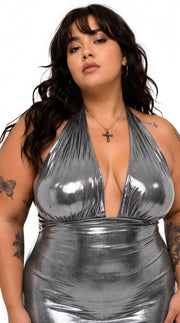 Liquid Metallic Halter Maxi Dress — Plus Size