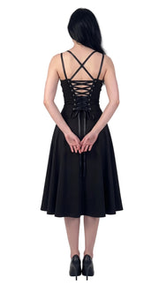 Gothic Buckle Cross Deep V-Neck A-Line Dress — Plus Size High Waist