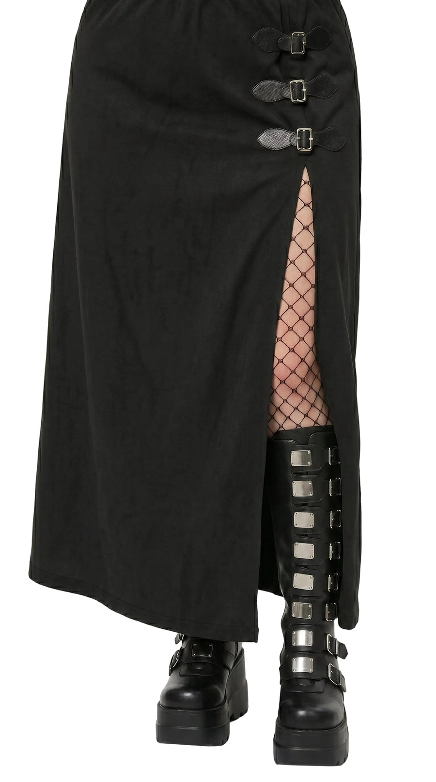 Gothic Buckle-Strap Maxi Skirt — Plus Size