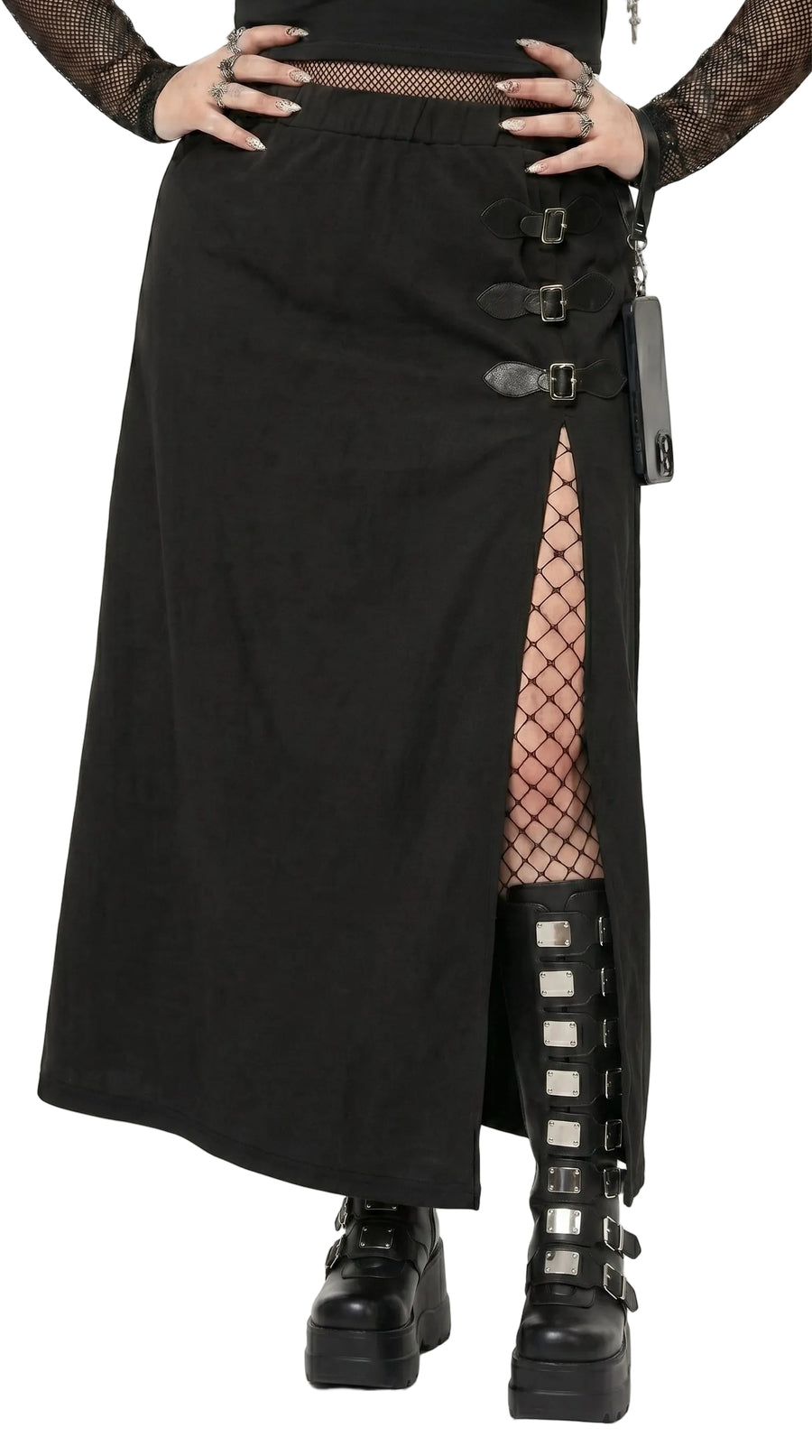 Gothic Buckle-Strap Maxi Skirt — Plus Size