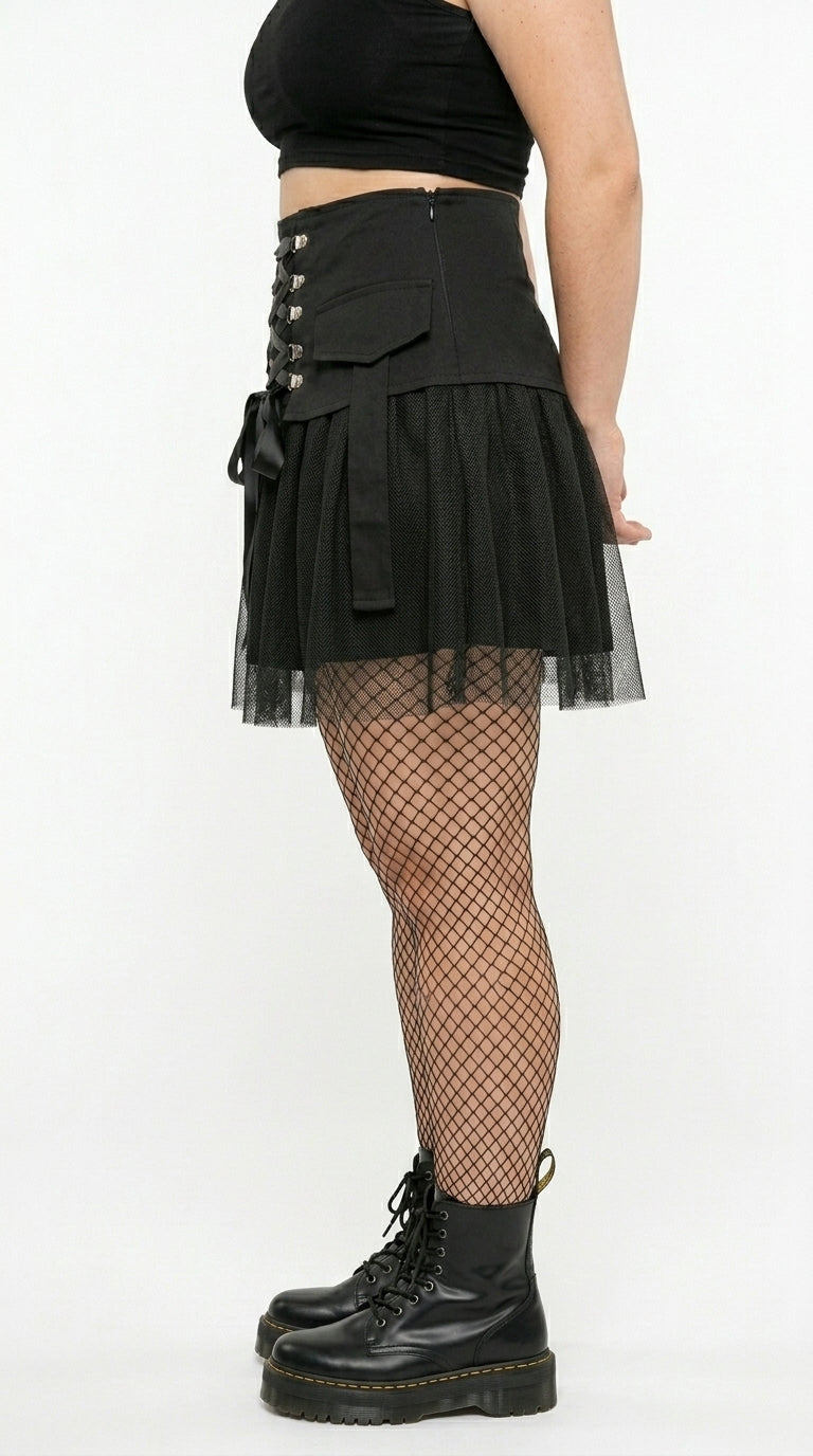 Gothic Mesh Strap A-Line Skirt — Plus Size
