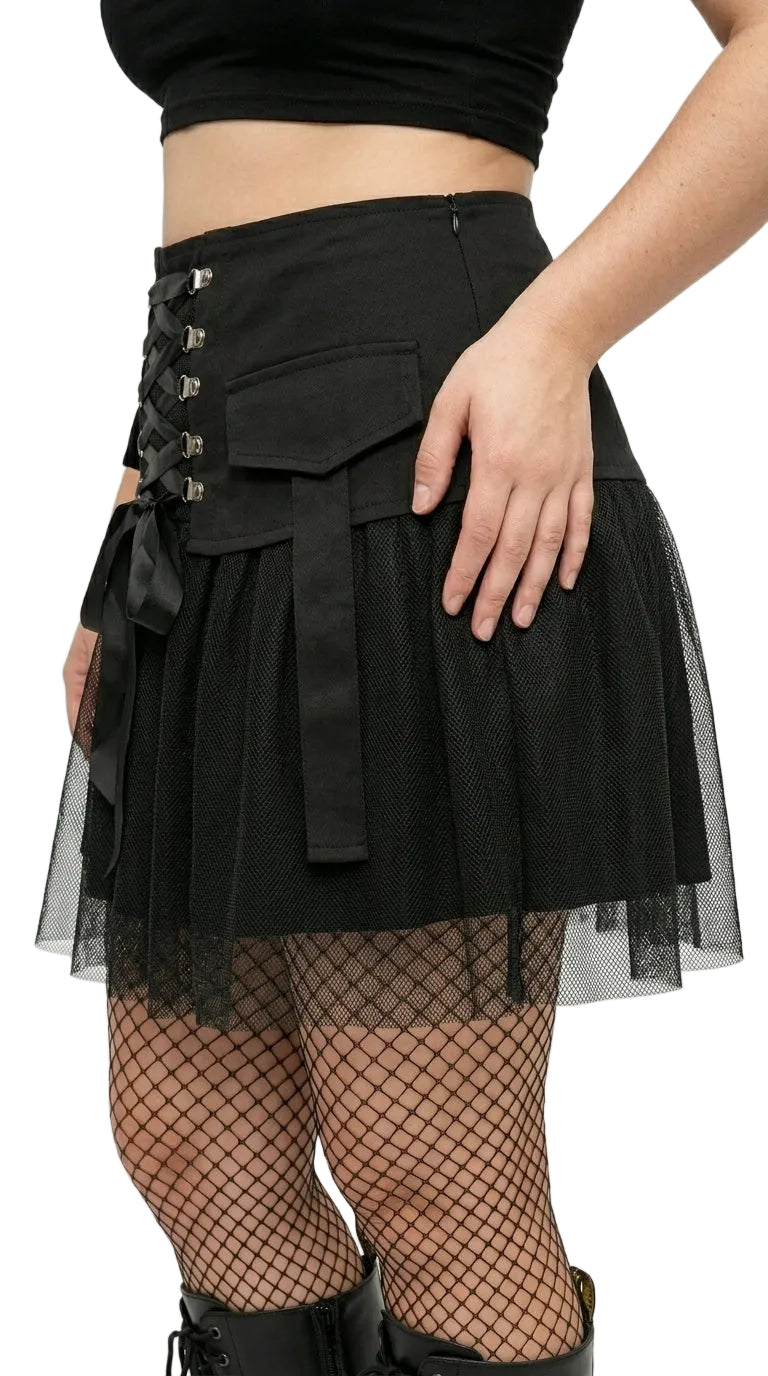 Gothic Mesh Strap A-Line Skirt — Plus Size
