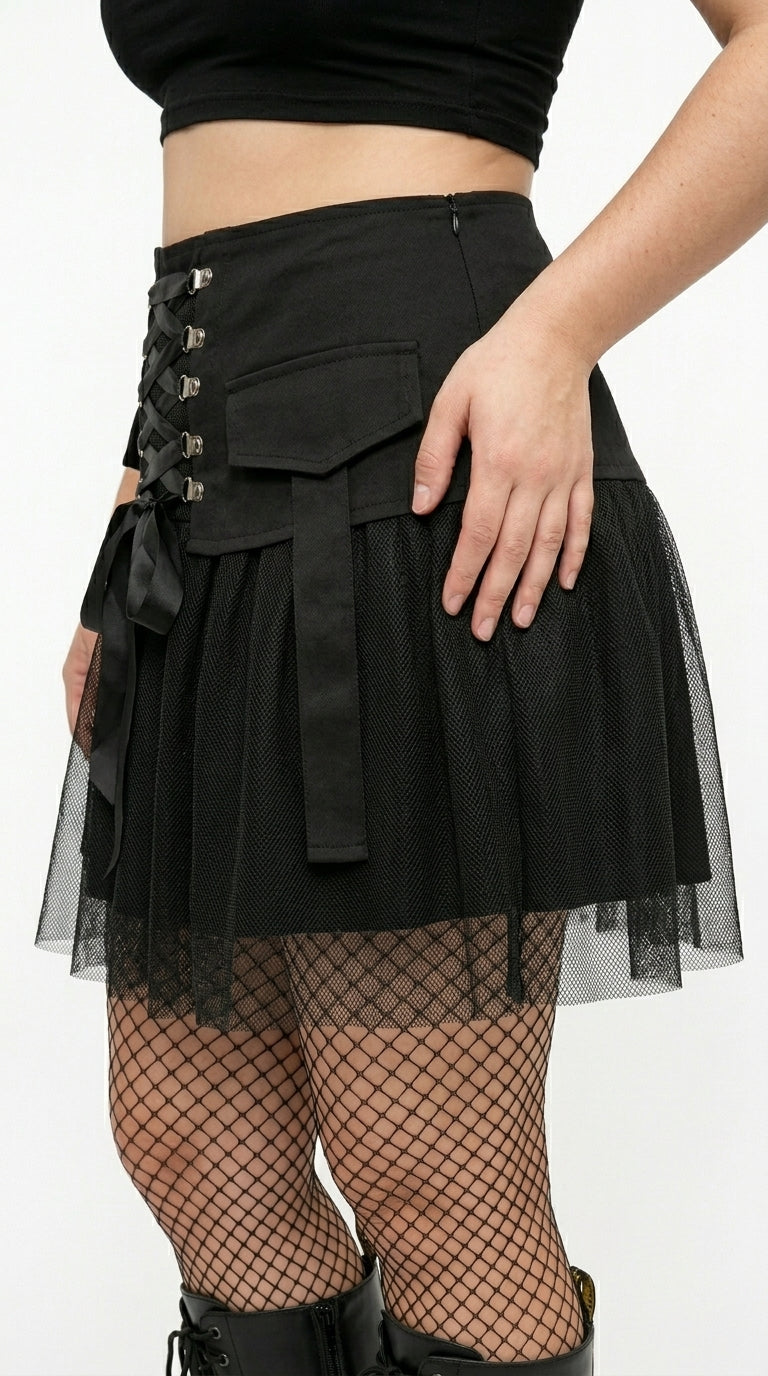 Gothic Mesh Strap A-Line Skirt — Plus Size