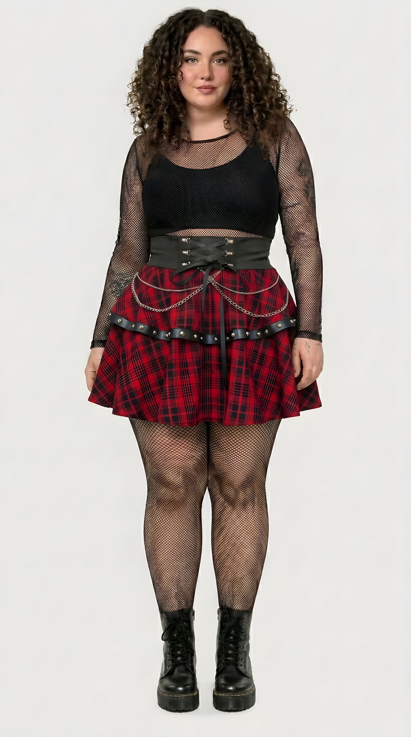 Punk Plaid A-Line Mini Skirt — Plus Size