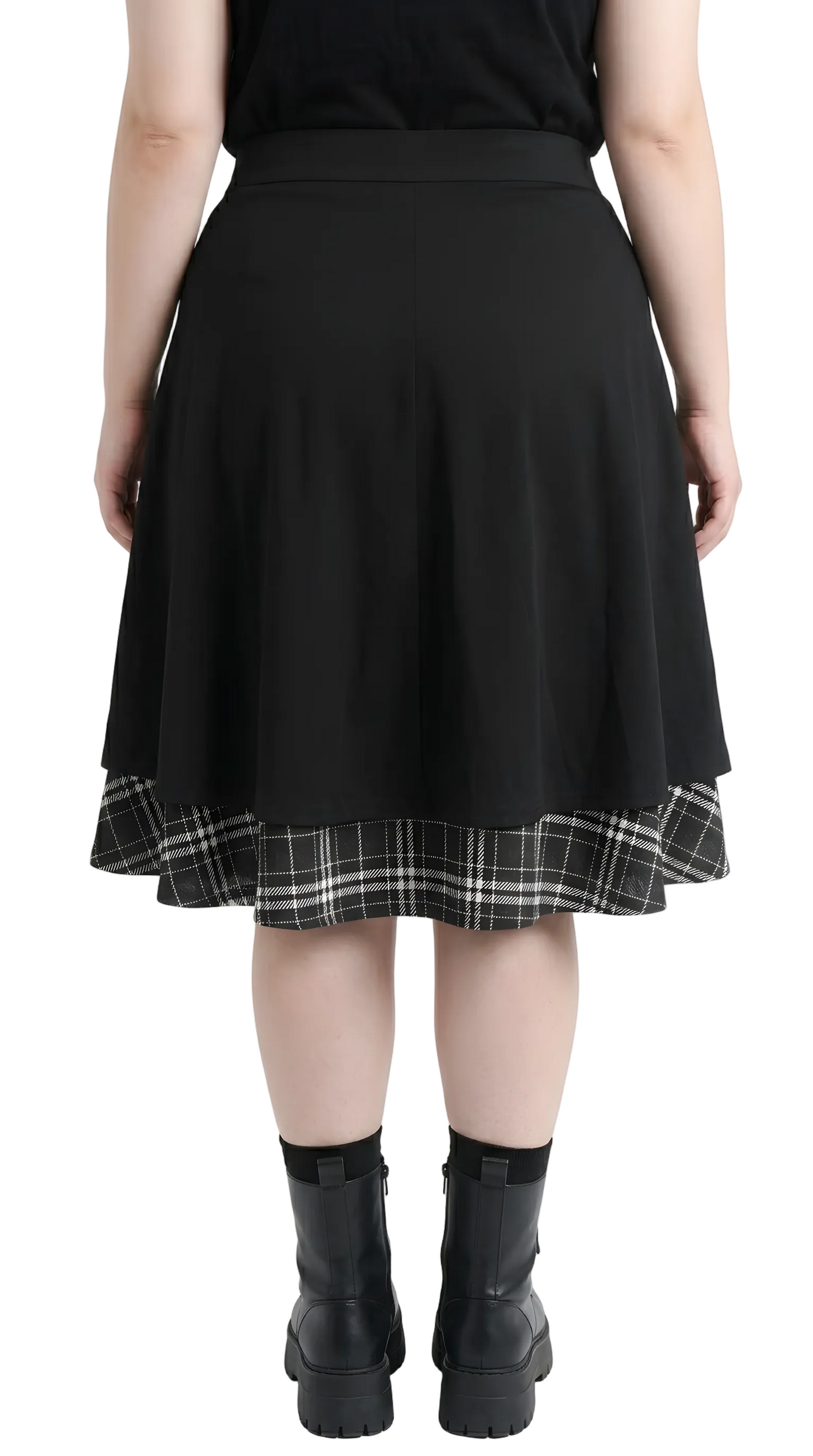 Gothic Chain Lace-Up Plaid Layered Skirt — Plus Size