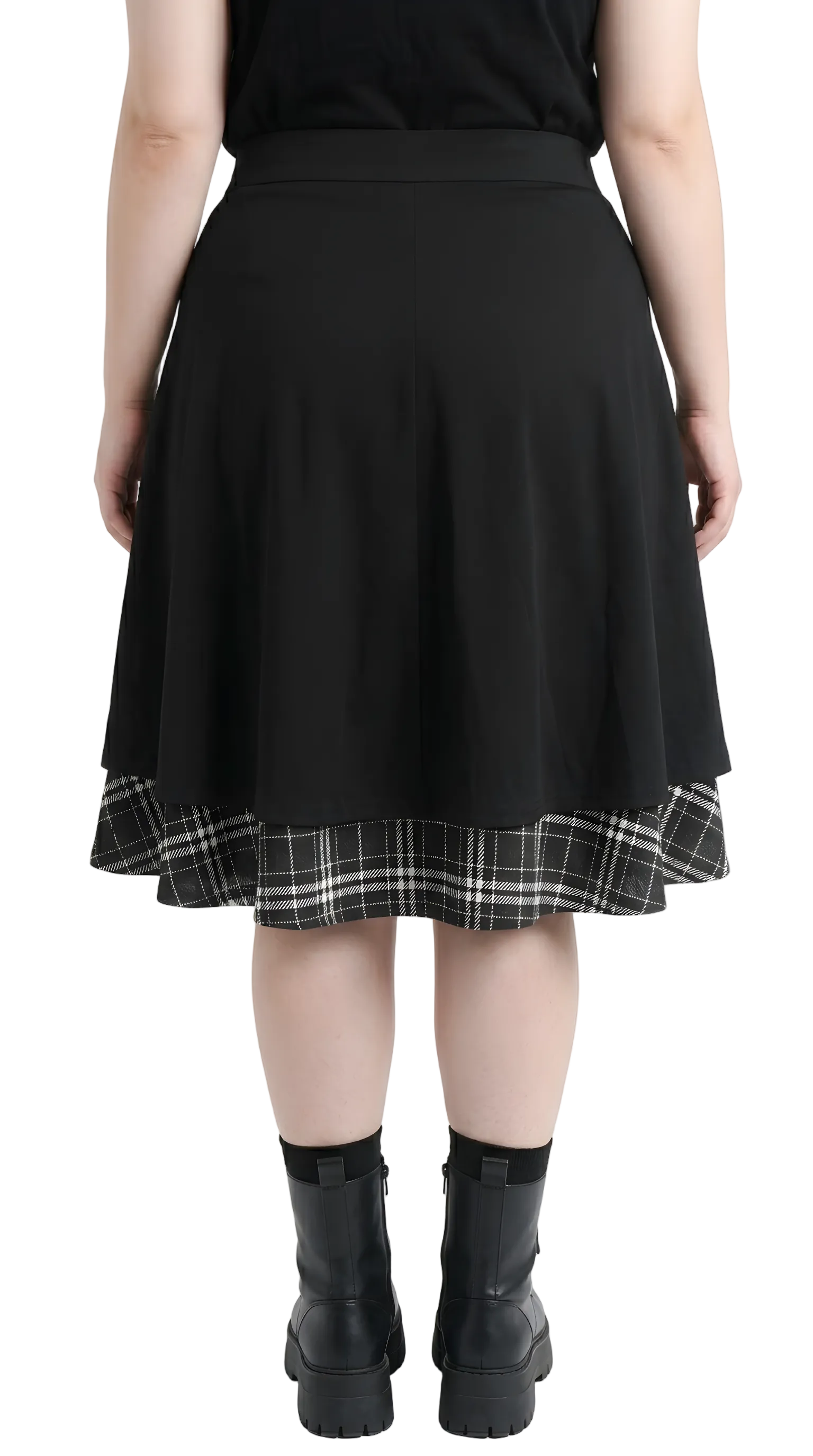 Gothic Chain Lace-Up Plaid Layered Skirt — Plus Size