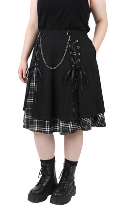 Gothic Chain Lace-Up Plaid Layered Skirt — Plus Size