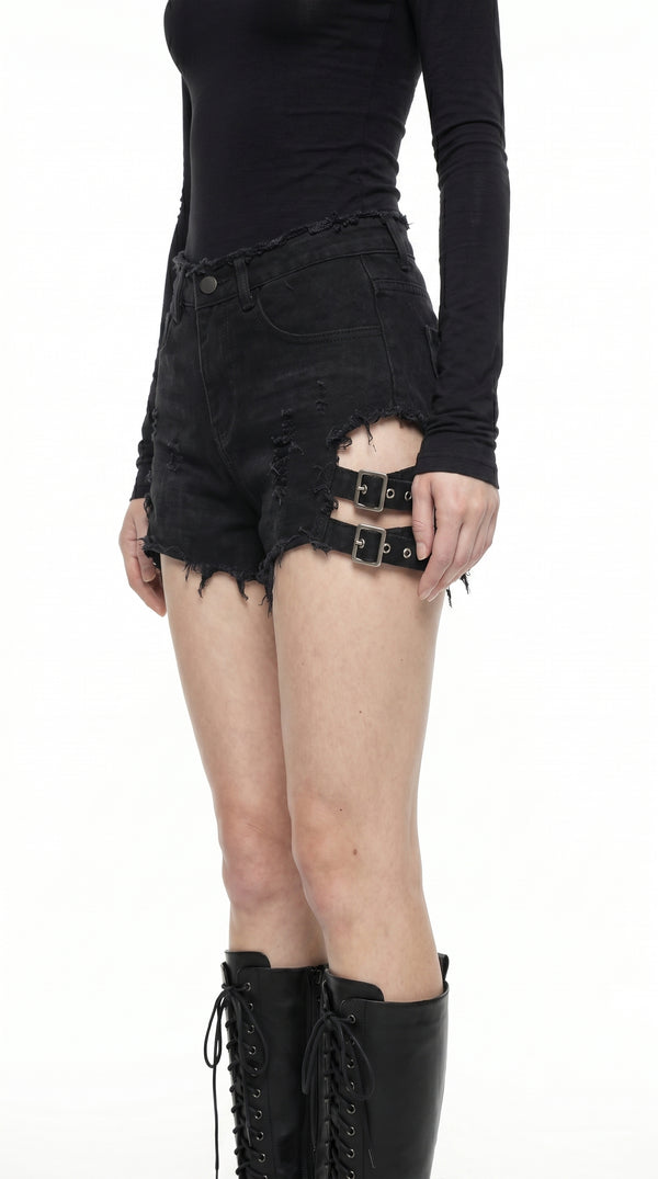 Irregular High Waist Denim Shorts — Gothic Harajuku Dark Alt