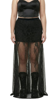 High-Waist Lace Mesh Maxi Skirt — Plus Size