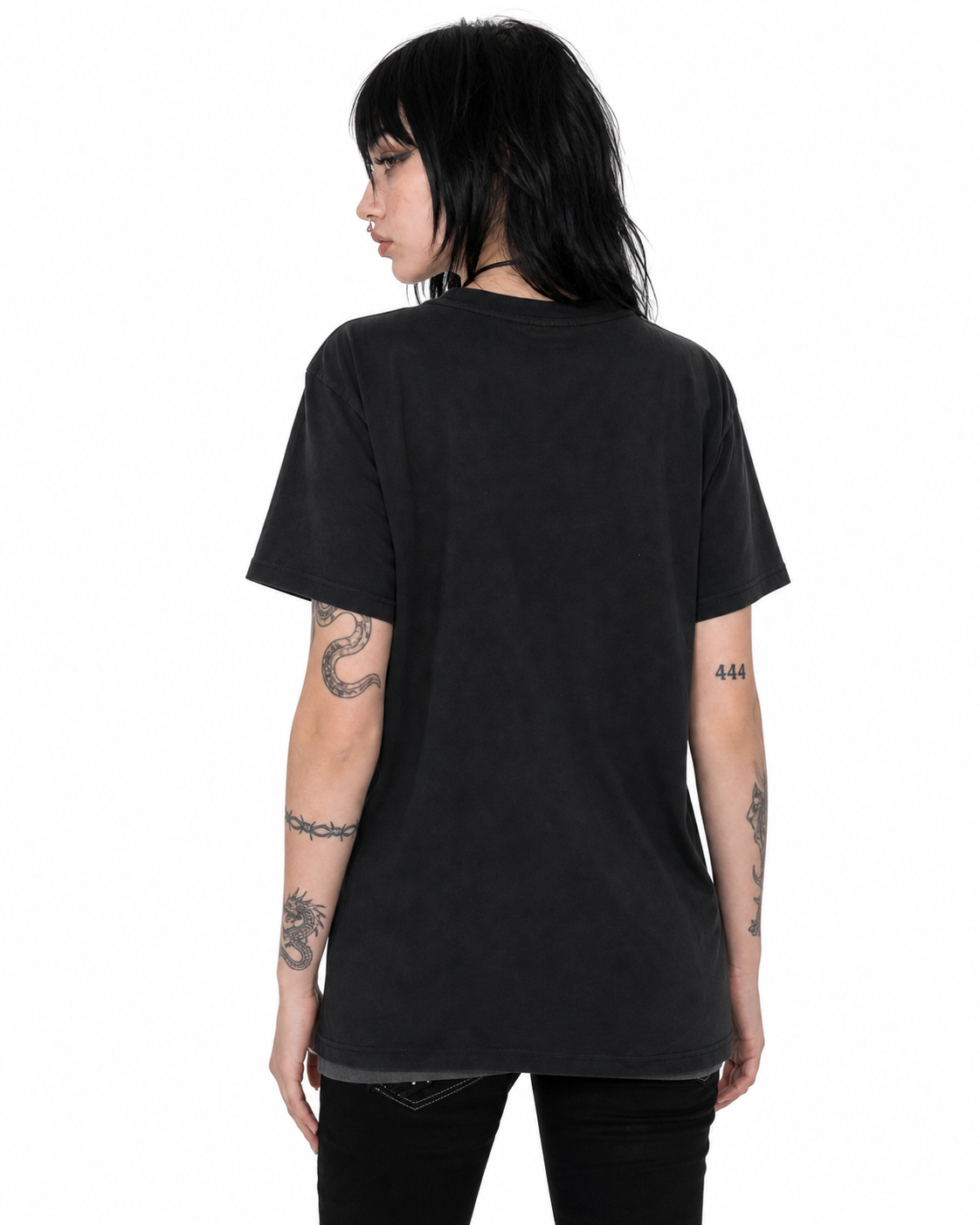 Black Raven Graphic Oversized Tee back view